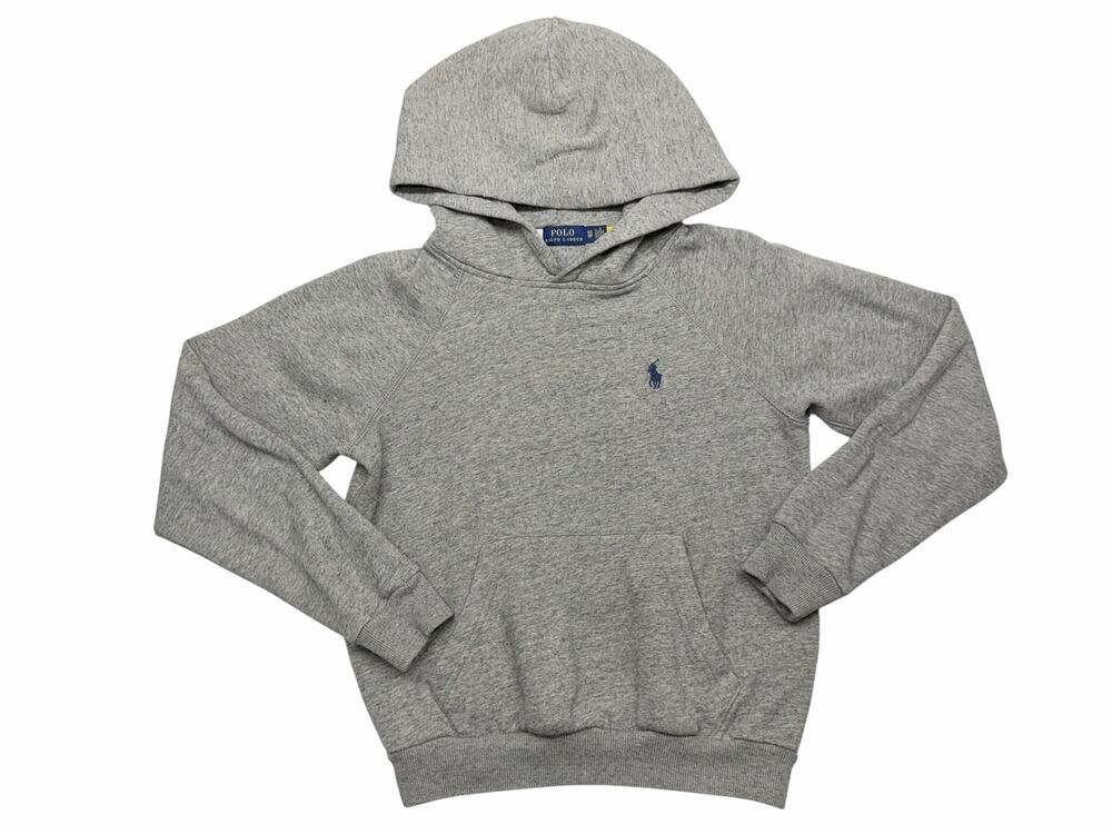 Polo Ralph Lauren Hoodie Gray Pullover Navy Pony Logo Raglan Sleeve XS
